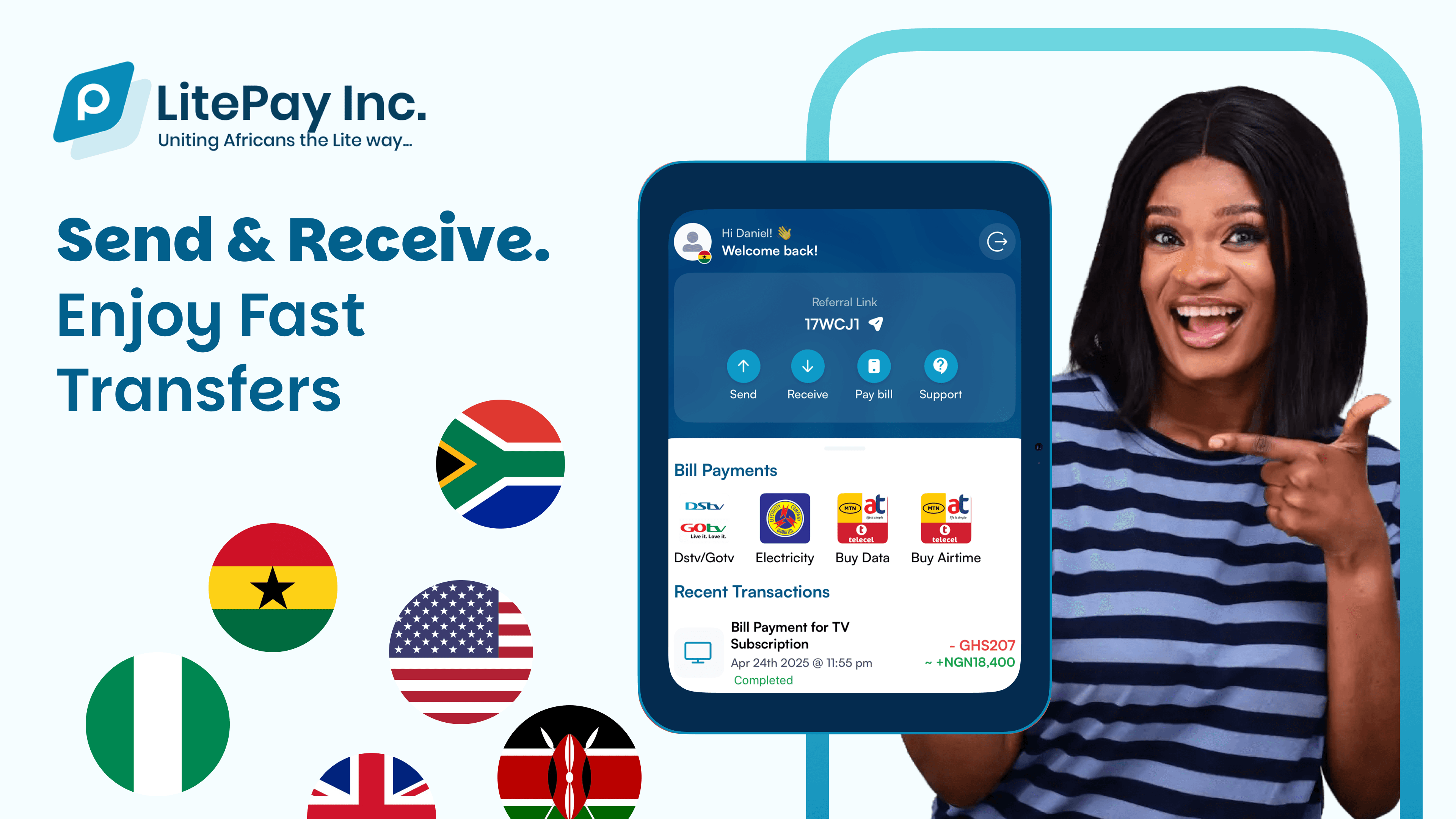 Send & Receive Money to & from Ghana & Nigeria Countries in Africa with Zero Fee